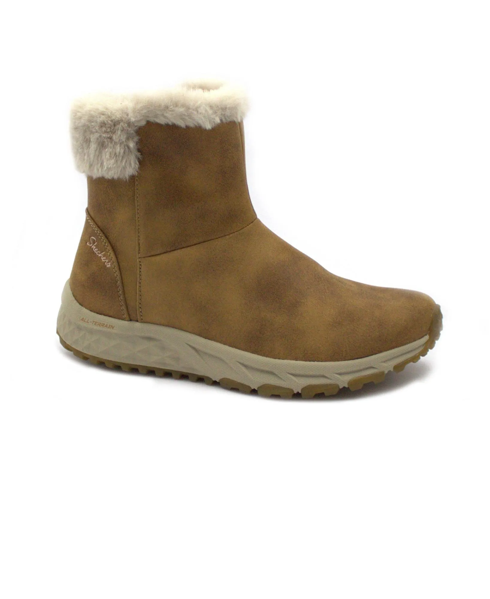 SKECHERS 167413 ESCAPE PLAN chestnut marrone scarpe donna scarponcino stivaletto pelle pelo zip