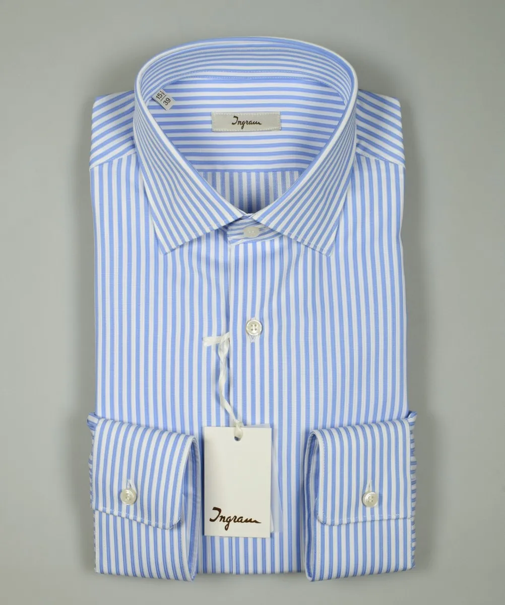 Striped ingram shirt light blue slim fit pure cotton
