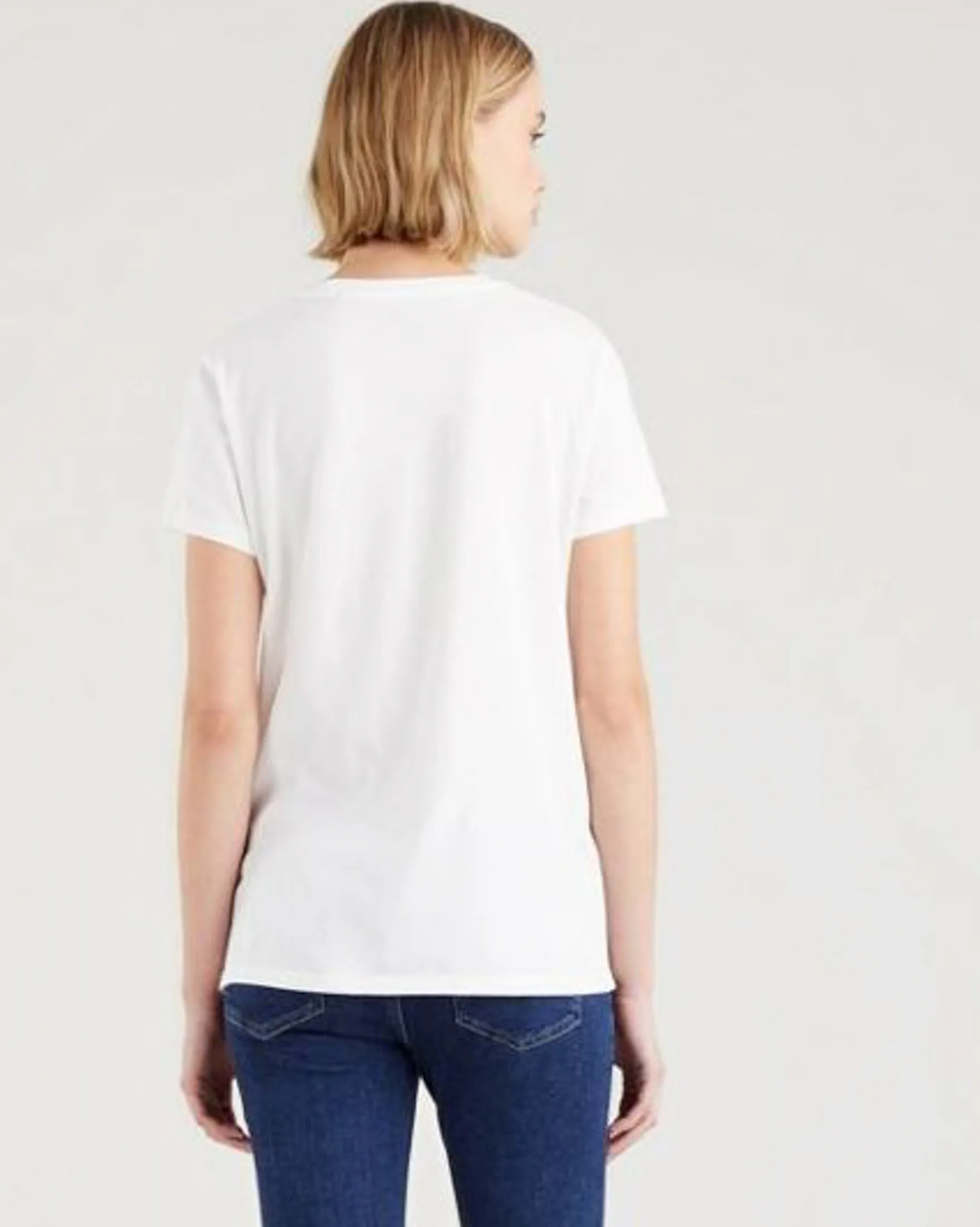 T-shirt bianca a mezze maniche in cotone con logo poster nero frontale