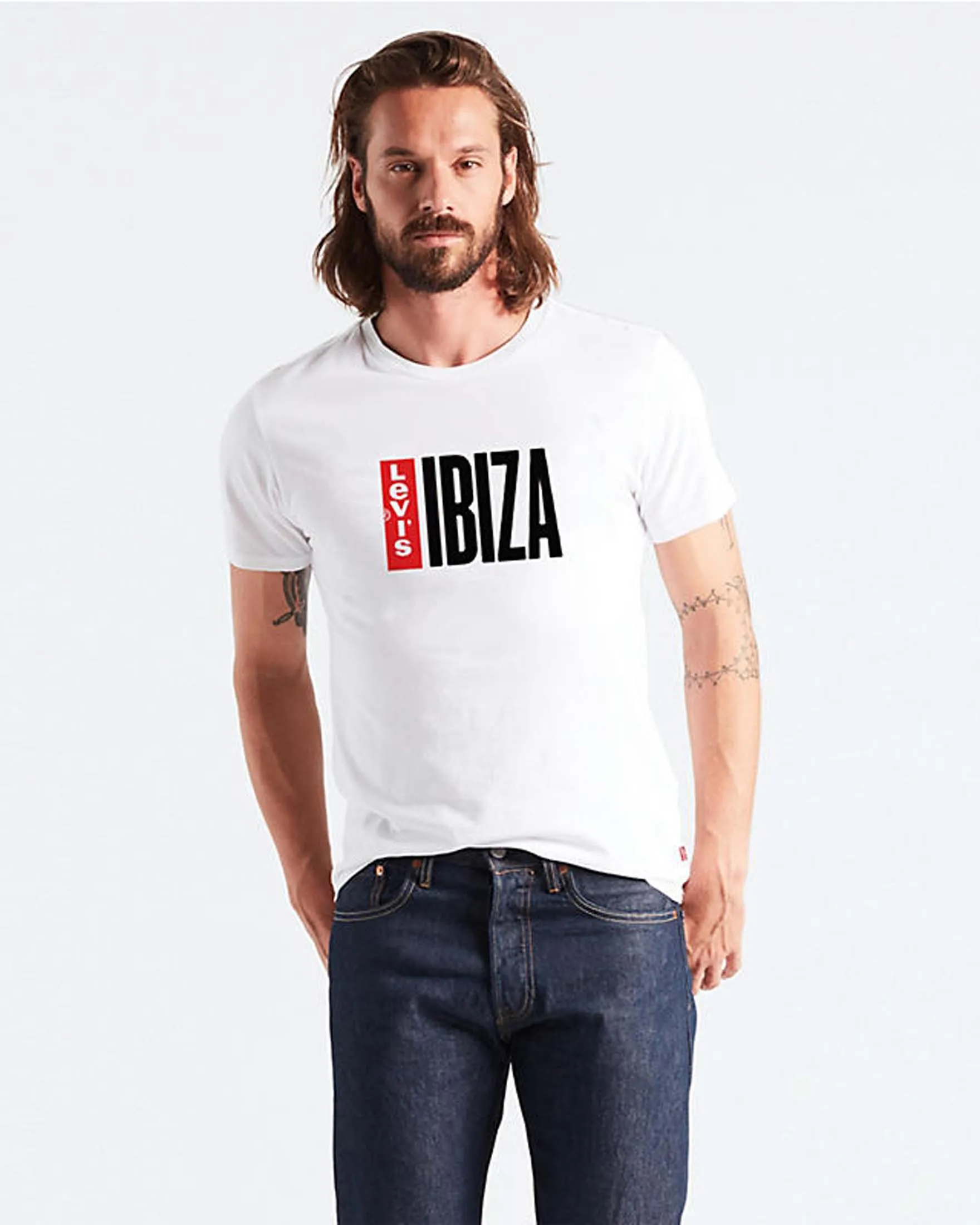 T-shirt bianca mezza manica con logo e scritta Ibiza stampati davanti