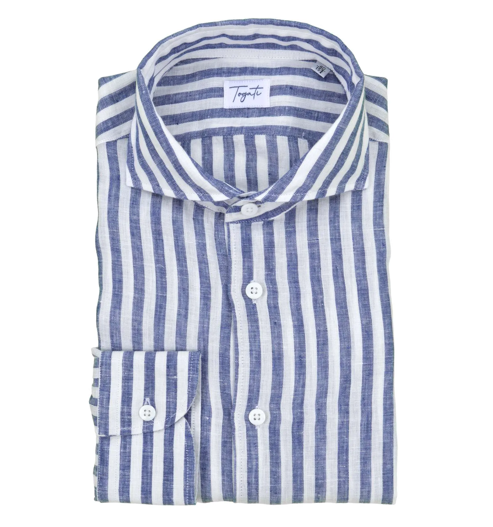TOGATI uomo camicia lino fantasia righe blu bianco ROBY RO46/05