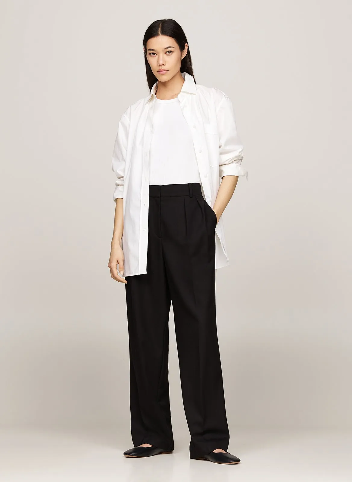  TOMMY HILFIGER   Pantaloni larghi in misto poliestere riciclato | Nero