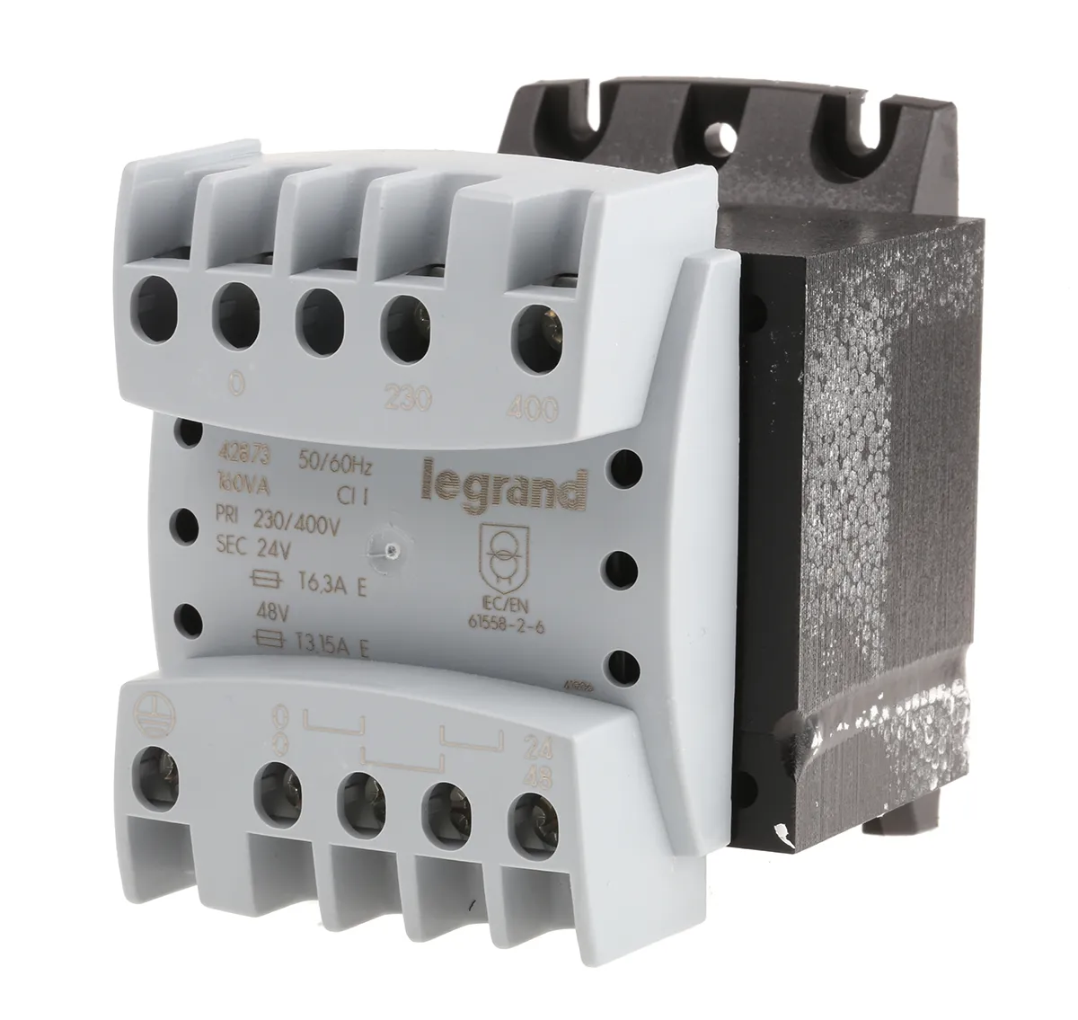 Trasformatore guida DIN Legrand, secondario 24 → 48V, 160VA, 2 uscite