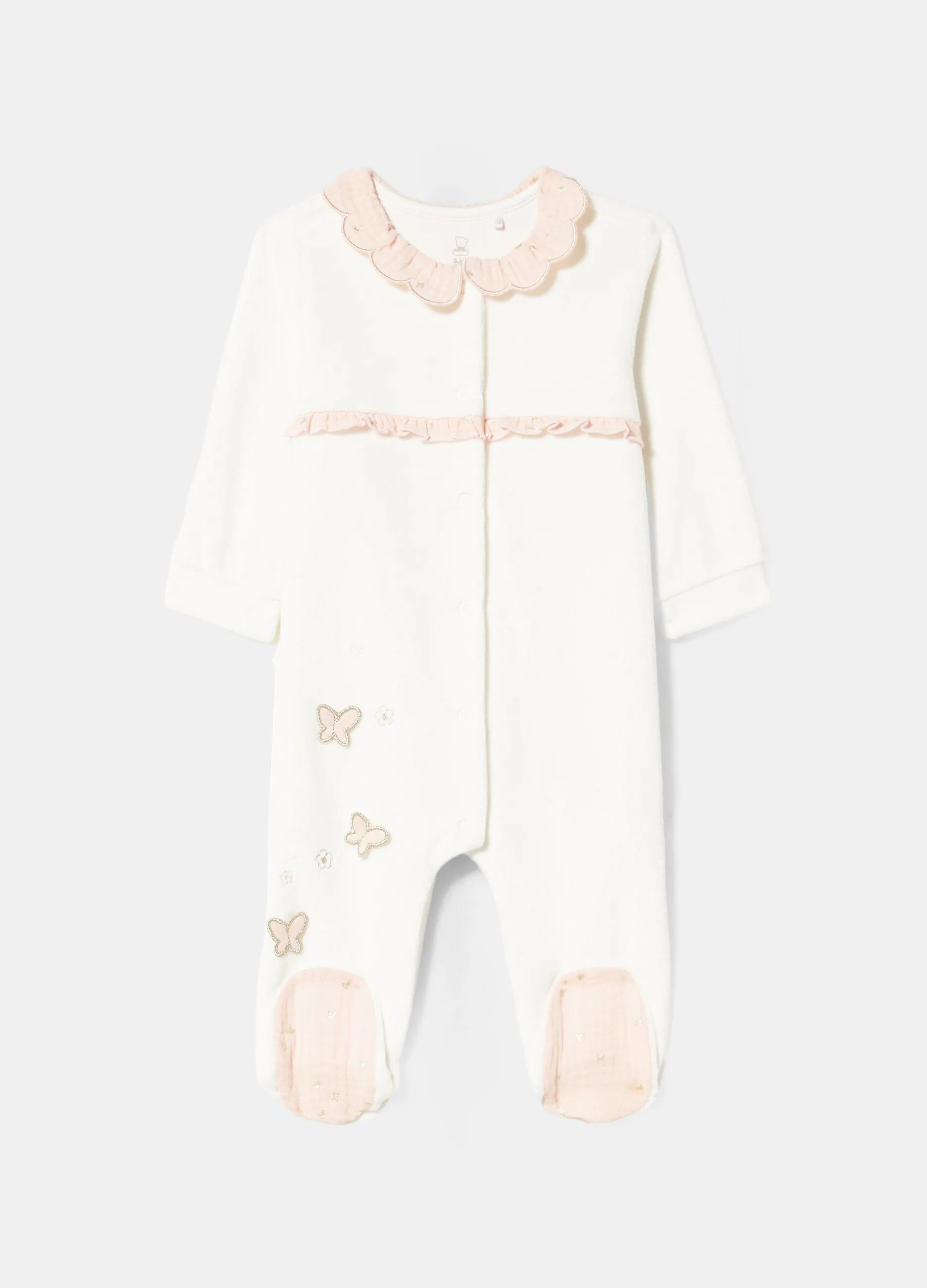 Tutina in ciniglia con rouches neonata