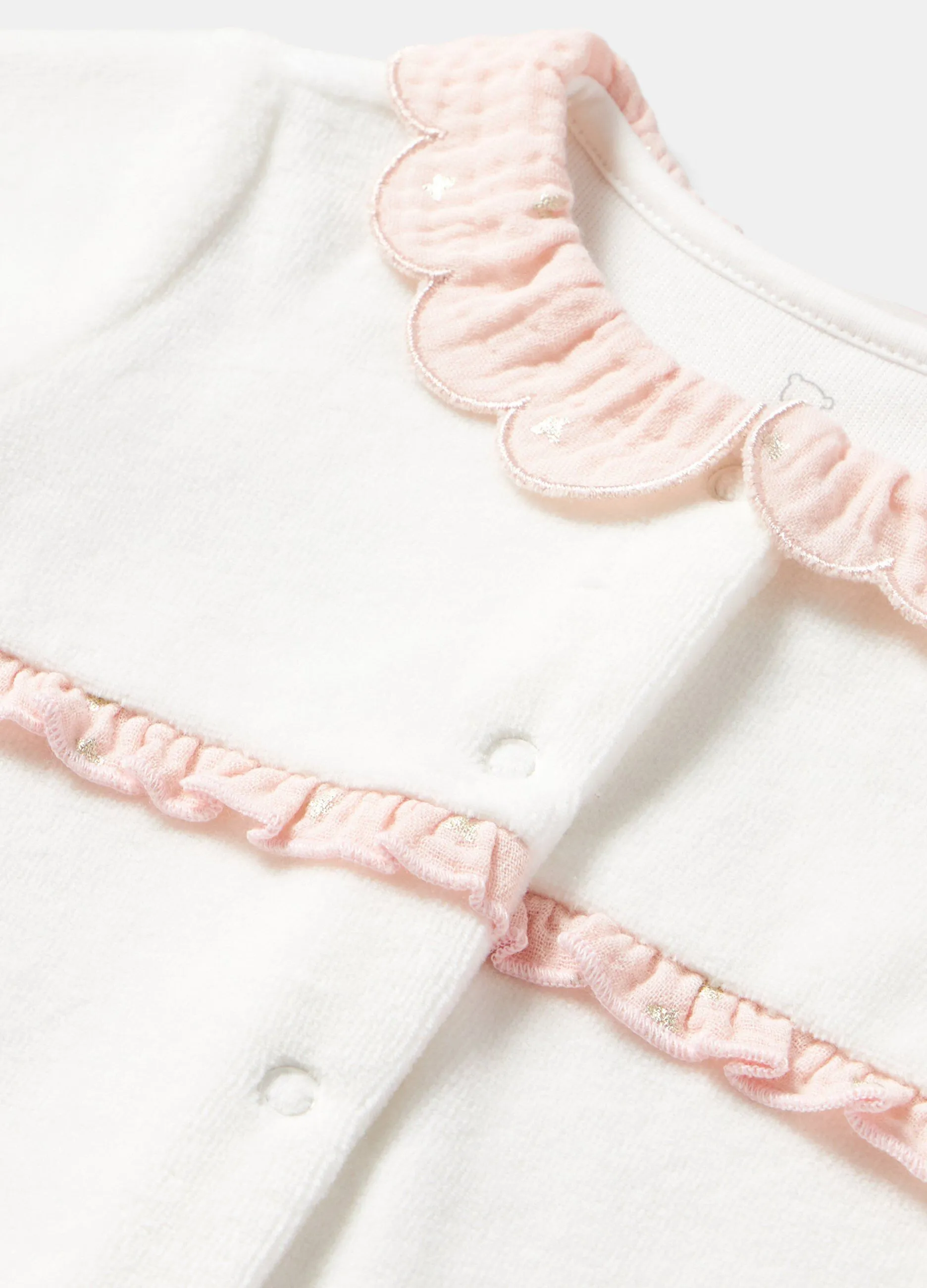 Tutina in ciniglia con rouches neonata