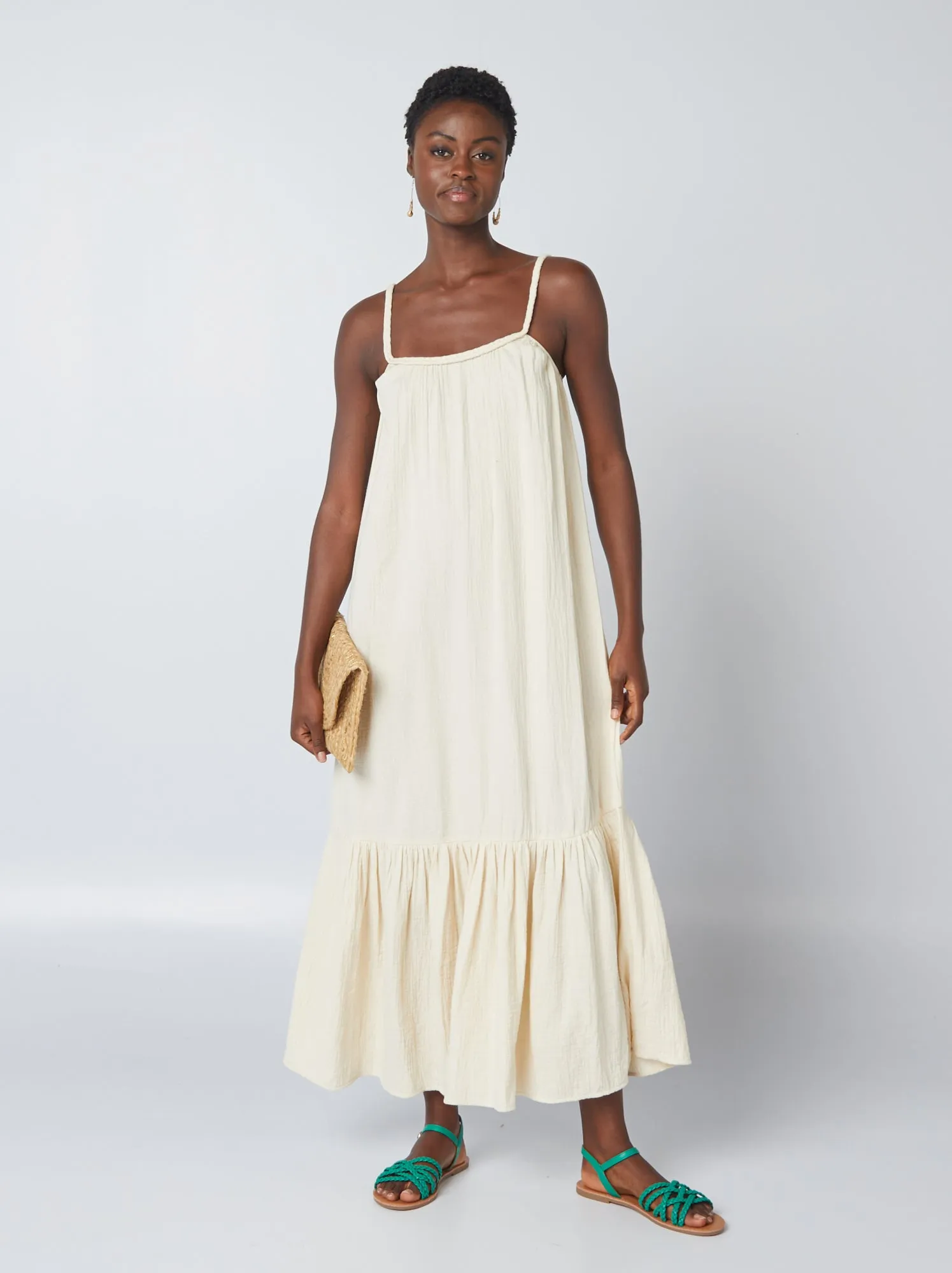 Vestito lungo con spalline intrecciate - BEIGE